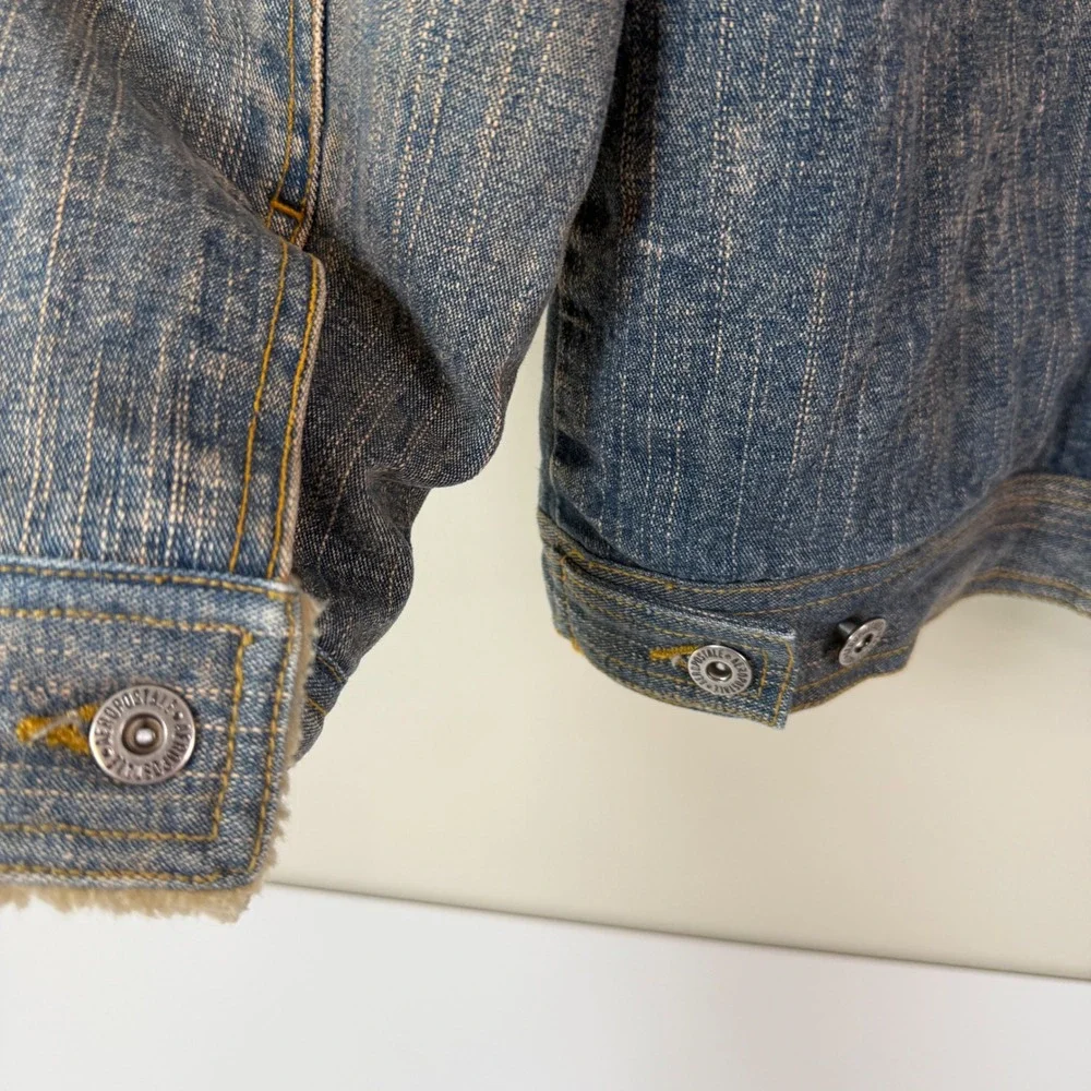 Aeropostale Medium Sherpa Collar Denim Trucker Jacket Utility Retro WEstern